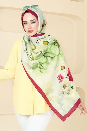 moda selvim Scarf 145IPK758 Fuchsia&Green - Thumbnail