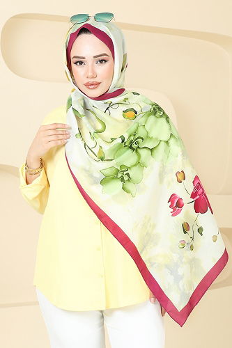 moda selvim شال الفوشيه والأخضر 145IPK758 - Thumbnail