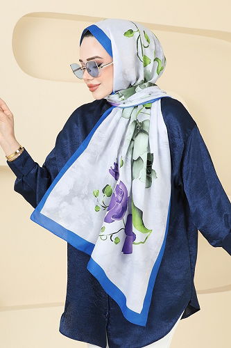 moda selvim شال نيلي وبيج 145IPK758 - Thumbnail