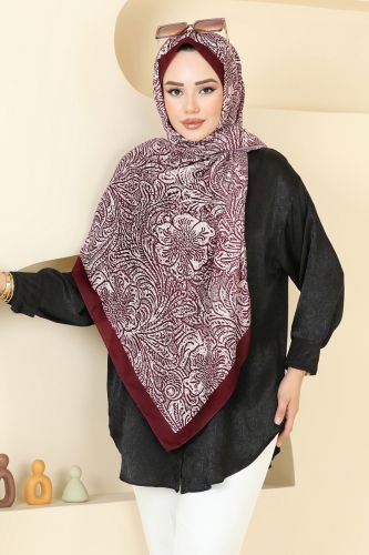 moda selvim Scarf 146IPK758 Burgundy - Thumbnail
