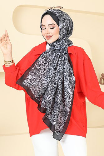 moda selvim شال رمادي وأسود 146IPK758 - Thumbnail