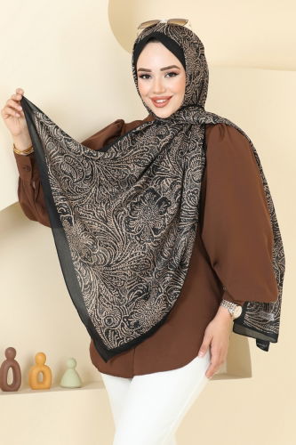 moda selvim Scarf 146IPK758 Latte & Black - Thumbnail