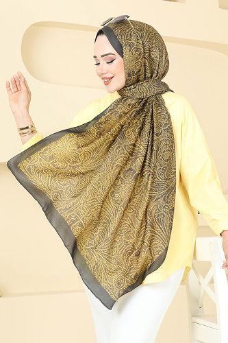 moda selvim شال خردلي واخضر عفني 146IPK758 - Thumbnail