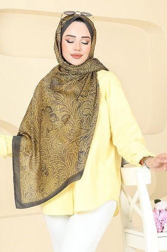 moda selvim شال خردلي واخضر عفني 146IPK758 - Thumbnail