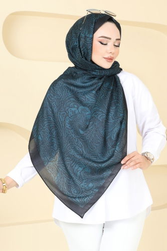 moda selvim شال بترولي وأسود 146IPK758 - Thumbnail