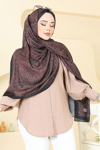 moda selvim Scarf 146IPK758 Tile & Black - Thumbnail