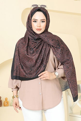 moda selvim Scarf 146IPK758 Tile & Black - Thumbnail