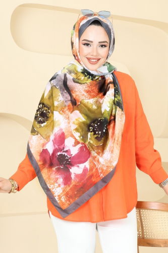 moda selvim شال رمادي غامق &قرميدي 147IPK758 - Thumbnail