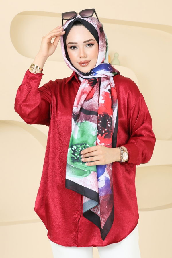 Modaselvim خصم صافٍ20%+20% في سلة التسوق شال أسود وخمري 147IPK758