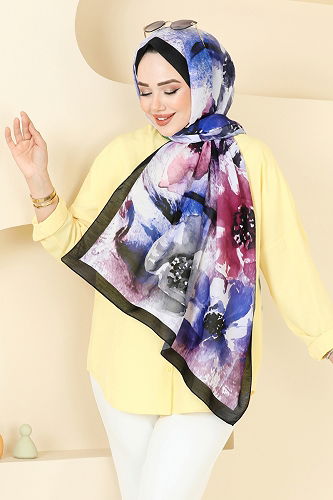 moda selvim Scarf 147IPK758 Damson & Black - Thumbnail