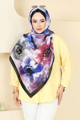 moda selvim Scarf 147IPK758 Damson & Black - Thumbnail