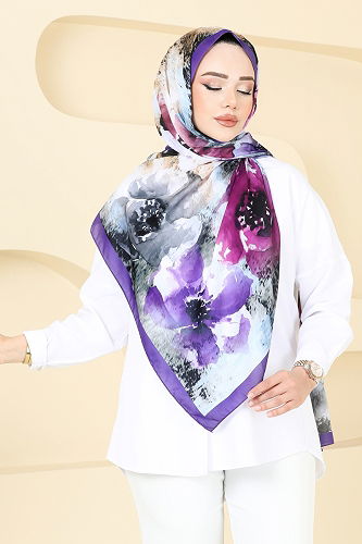 moda selvim Scarf 147IPK758 Dark Lilac - Thumbnail