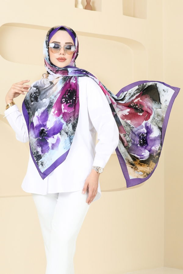 Modaselvim خصم صافٍ20%+20% في سلة التسوق شال ليلكي غامق 147IPK758