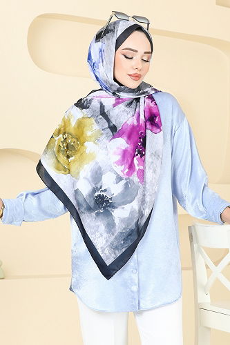 moda selvim Scarf 147IPK758 Indigo & Black - Thumbnail