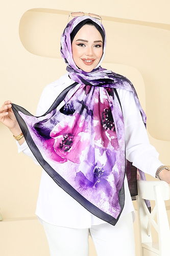 moda selvim Scarf 147IPK758 Purple & Black - Thumbnail