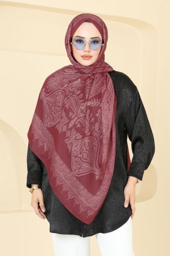 moda selvim Scarf 148IPK758 Burgundy - Thumbnail