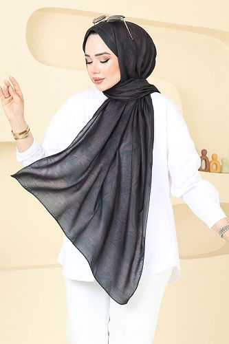 moda selvim Scarf 148IPK758 Burgundy & Black - Thumbnail