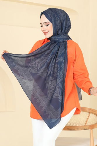moda selvim شال بيج وكحلي 148IPK758 - Thumbnail