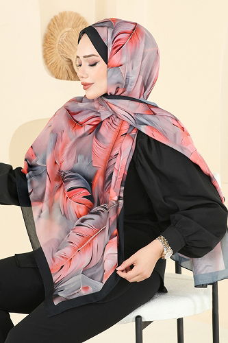 moda selvim Scarf 149IPK758 Pomegranate Blossom & Black - Thumbnail