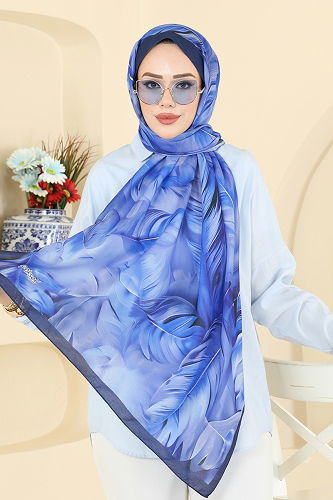 moda selvim Scarf 149IPK758 Saks&Navy Blue - Thumbnail
