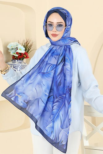 moda selvim Scarf 149IPK758 Saks&Navy Blue - Thumbnail