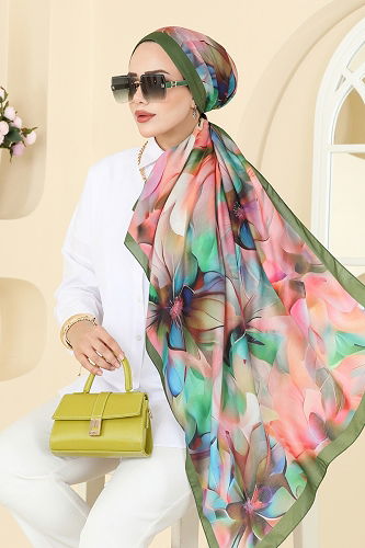 moda selvim شال أخضر عفني 150IPK758 - Thumbnail