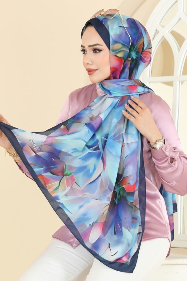 Modaselvim Shawls Scarf 150IPK758 Saks&Navy Blue