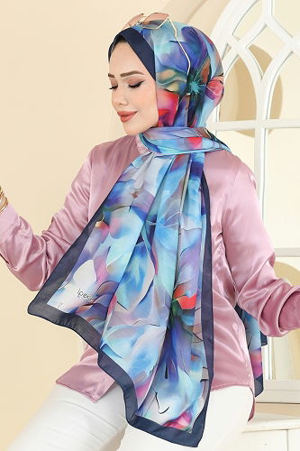moda selvim Scarf 150IPK758 Saks&Navy Blue - Thumbnail