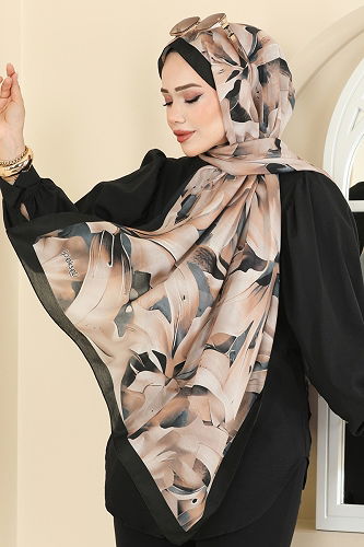 moda selvim Scarf 151IPK758 Beige & Black - Thumbnail