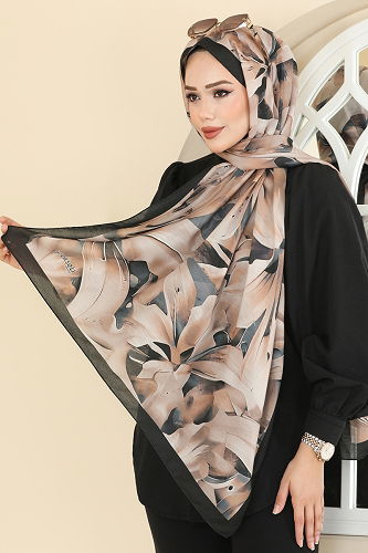 moda selvim Scarf 151IPK758 Beige & Black - Thumbnail