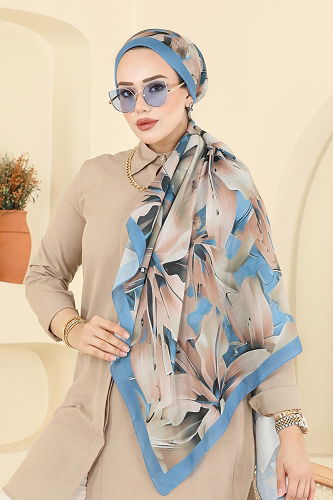 moda selvim Scarf 151IPK758 Blue - Thumbnail