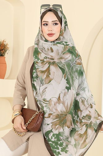 moda selvim شال أخضر عفني غامق 152IPK758 - Thumbnail