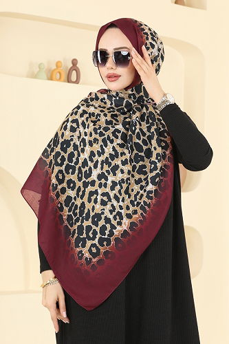 moda selvim Scarf 154IPK758 Burgundy - Thumbnail