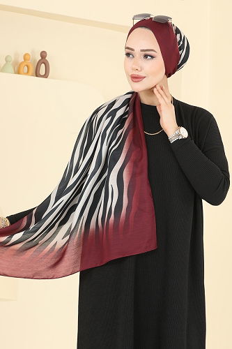 moda selvim Scarf 155IPK758 Burgundy - Thumbnail