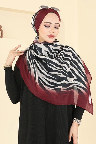 moda selvim Scarf 155IPK758 Burgundy - Thumbnail