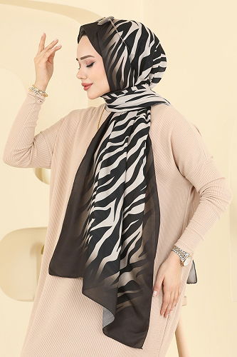 moda selvim شال أخضر عفني غامق وبيج 155IPK758 - Thumbnail