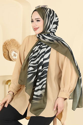 moda selvim Scarf 155IPK758 Khaki&Vision - Thumbnail