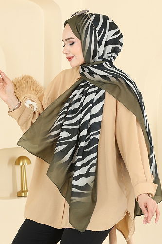 moda selvim Scarf 155IPK758 Khaki&Vision - Thumbnail