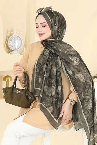 moda selvim Scarf 157IPK758 Dark Khaki - Thumbnail