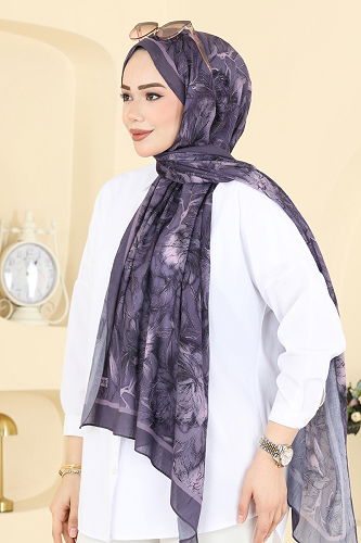 moda selvim Scarf 157IPK758 Dark Lilac - Thumbnail