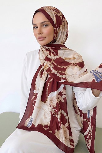 moda selvim Scarf 160IPK758 Burgundy - Thumbnail