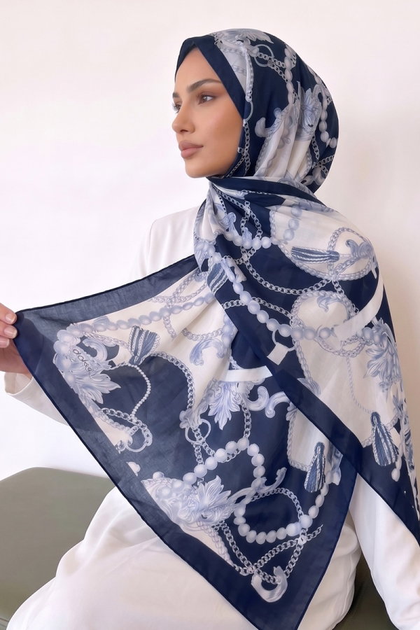 Modaselvim Shawls Scarf 160IPK758 Ecru&Navy Blue