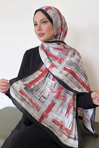 moda selvim شال أحمر و أسود 161IPK758 - Thumbnail