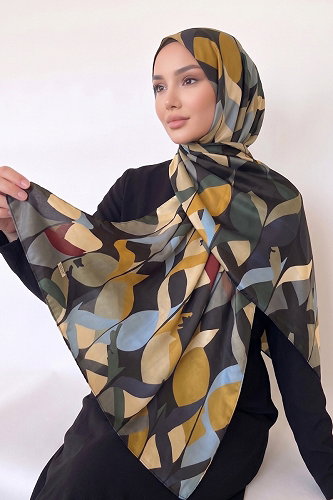 moda selvim شال أخضر عفني و أسود 17AFV475 - Thumbnail