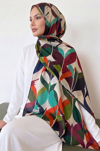 moda selvim شال برتقالي وبيج 17AFV475 - Thumbnail
