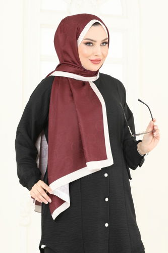 moda selvim شال بيج وخمري 206MDI1081 - Thumbnail