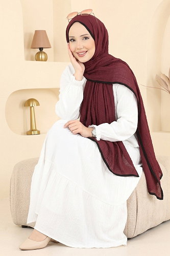 moda selvim Scarf 212MDI1081 Black & Burgundy - Thumbnail