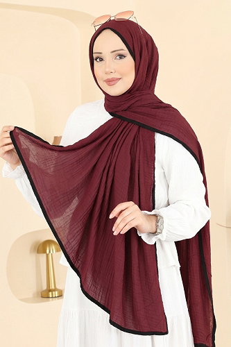 moda selvim Scarf 212MDI1081 Black & Burgundy - Thumbnail
