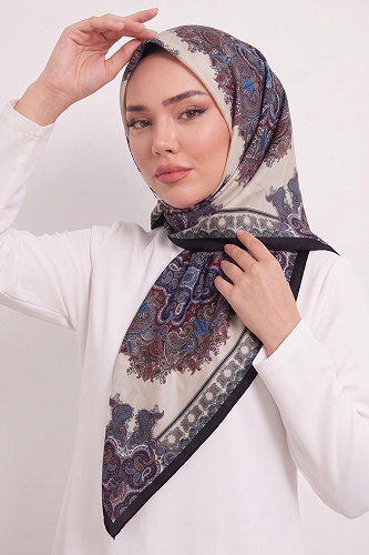 moda selvim إشارب أسود وبنفسجي 216AFV475 - Thumbnail