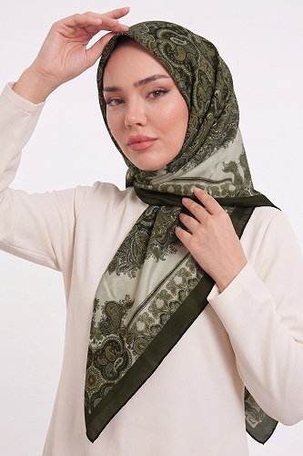 moda selvim إشارب أخضر عفني غامق 216AFV475 - Thumbnail